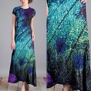 Aster by Firmiana Blue Purple Abstract‎ Print Cap Sleeve Maxi Dress Size Small
